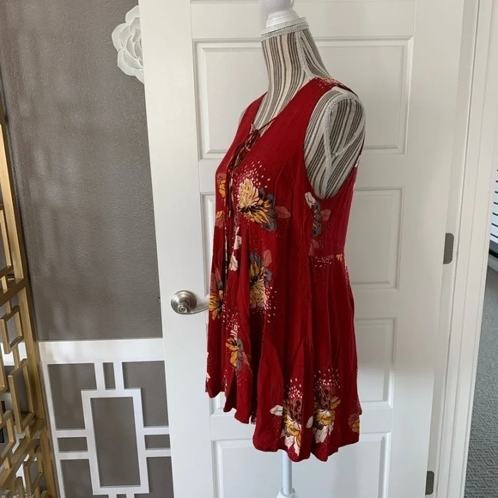Free People Pleated Floral Sleeveless Top with Open Back